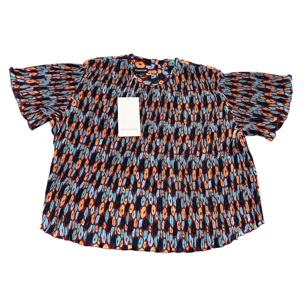 Wildfang The Empower Plisse Boxy Blouse NWT Retro Floral Large Pleated Abstract